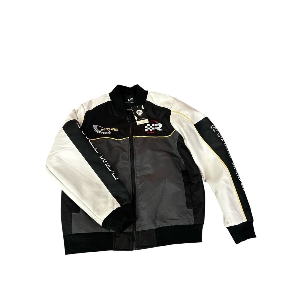 Riot Empire Mens M  Black & White Racing‎ Jacket embroidered detail NEW